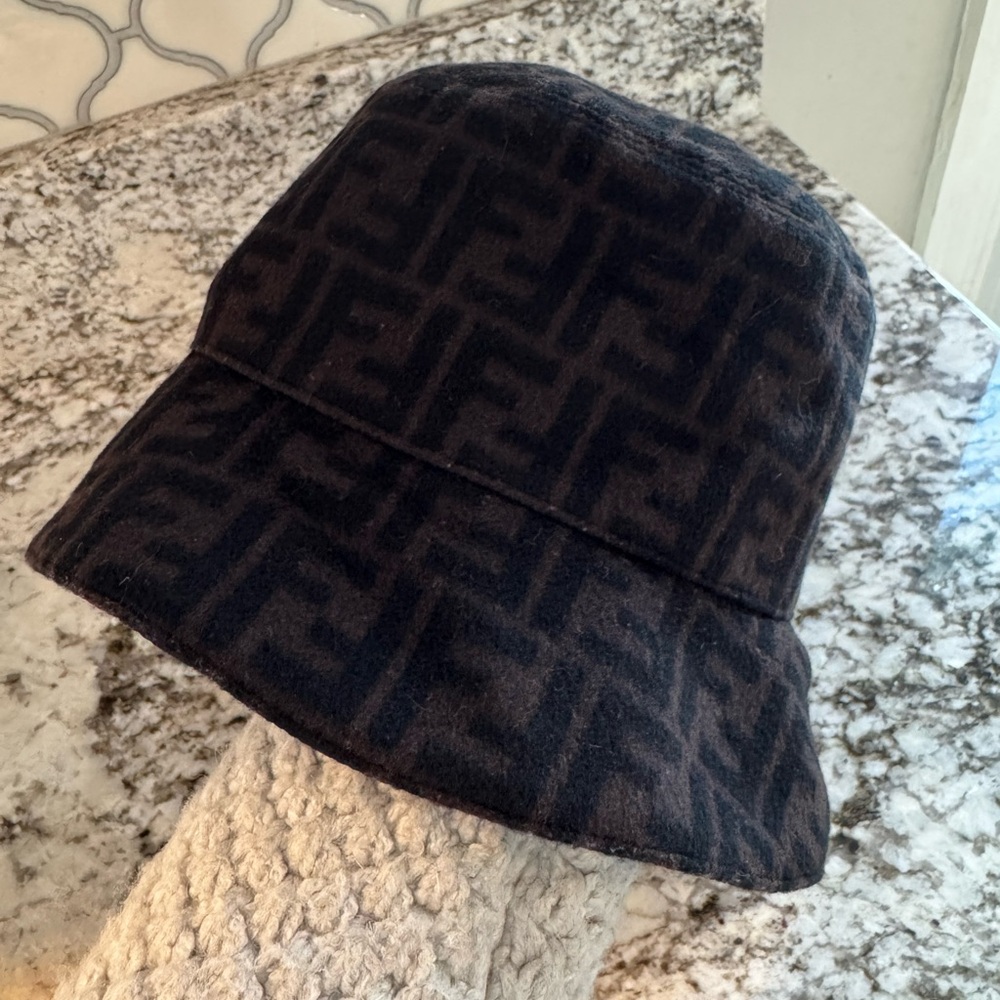 Fendi Black and Brown FF Patterned Bucket Hat